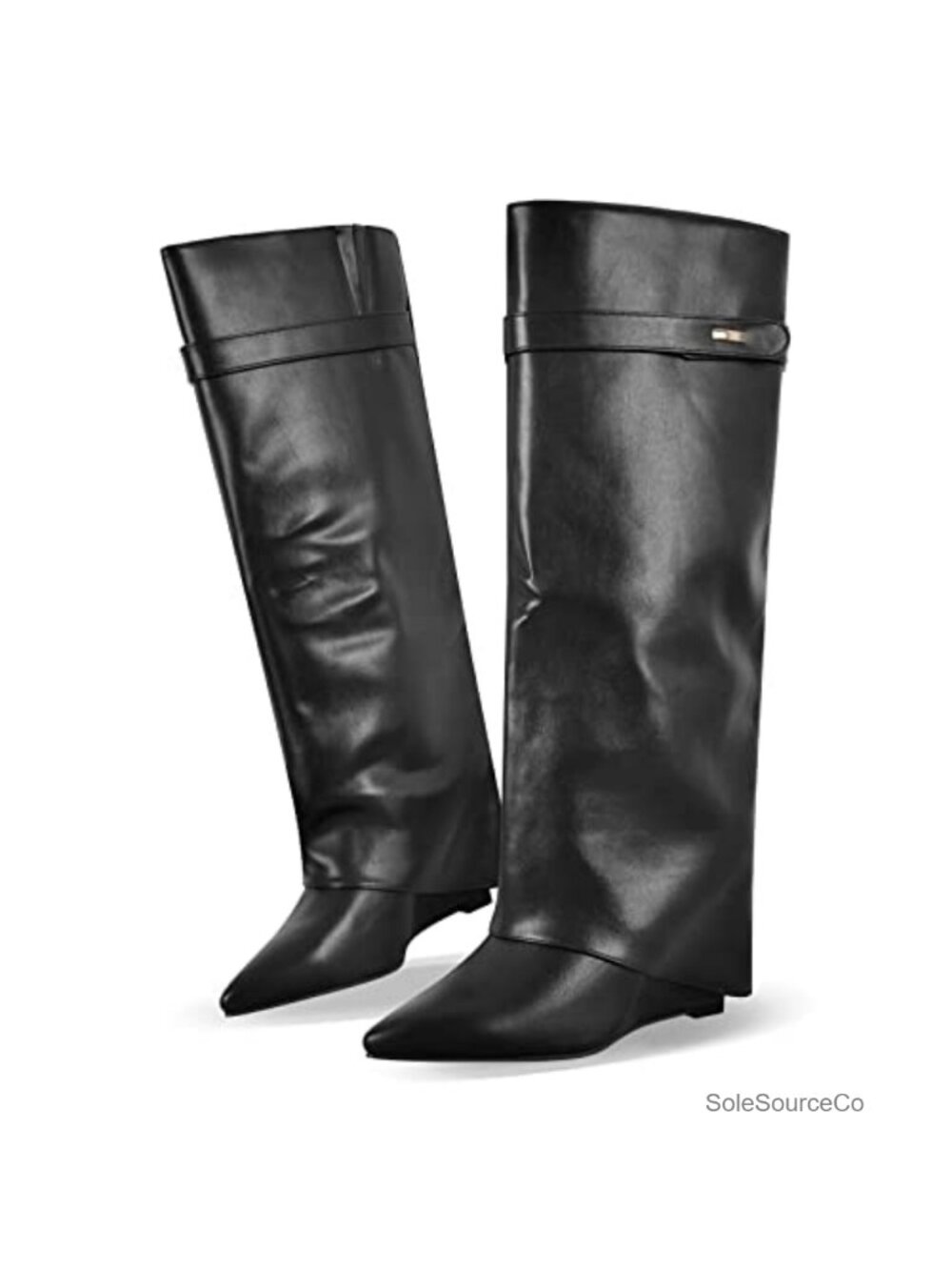 LISHAN Women's Wedge Boots Pointy Toe Slouchy High Heels Knee-High
